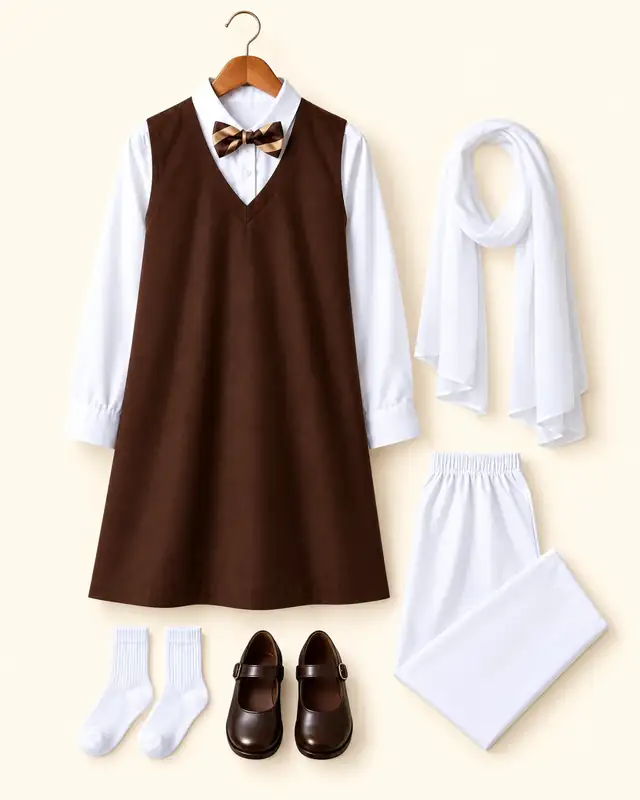 Grade 1 to 3 girls uniform, with the school bow